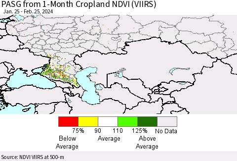Russian Federation PASG from 1-Month Cropland NDVI (VIIRS) Thematic Map For 2/18/2024 - 2/25/2024