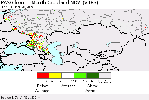 Russian Federation PASG from 1-Month Cropland NDVI (VIIRS) Thematic Map For 3/13/2024 - 3/20/2024