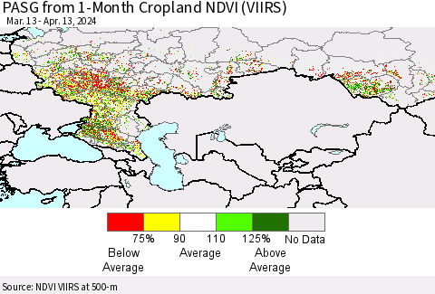 Russian Federation PASG from 1-Month Cropland NDVI (VIIRS) Thematic Map For 4/6/2024 - 4/13/2024