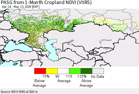 Russian Federation PASG from 1-Month Cropland NDVI (VIIRS) Thematic Map For 5/8/2024 - 5/15/2024