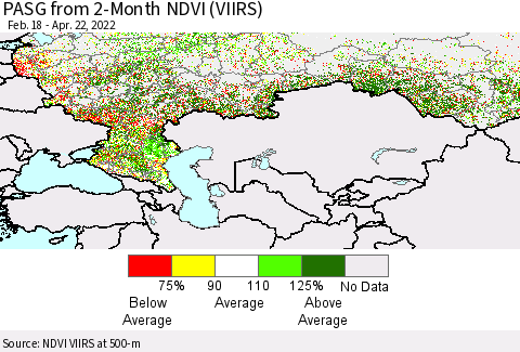 Russian Federation PASG from 2-Month NDVI (VIIRS) Thematic Map For 4/15/2022 - 4/22/2022