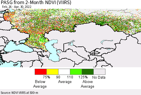 Russian Federation PASG from 2-Month NDVI (VIIRS) Thematic Map For 4/23/2022 - 4/30/2022