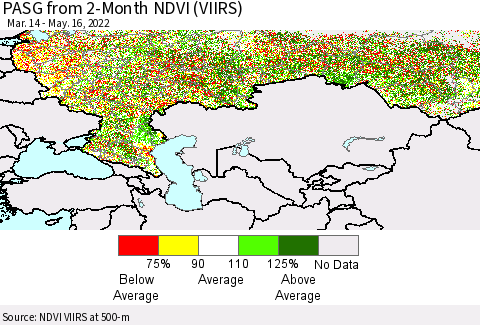 Russian Federation PASG from 2-Month NDVI (VIIRS) Thematic Map For 5/9/2022 - 5/16/2022