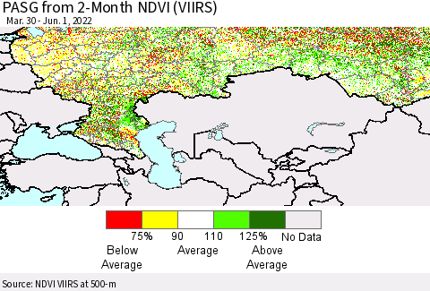 Russian Federation PASG from 2-Month NDVI (VIIRS) Thematic Map For 5/25/2022 - 6/1/2022