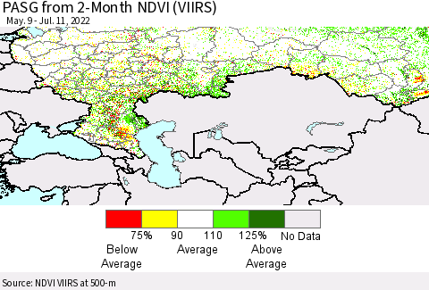 Russian Federation PASG from 2-Month NDVI (VIIRS) Thematic Map For 7/4/2022 - 7/11/2022