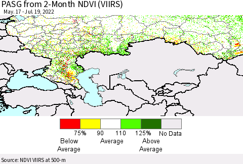 Russian Federation PASG from 2-Month NDVI (VIIRS) Thematic Map For 7/12/2022 - 7/19/2022