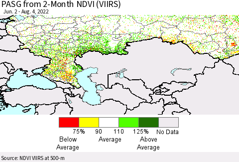 Russian Federation PASG from 2-Month NDVI (VIIRS) Thematic Map For 7/28/2022 - 8/4/2022