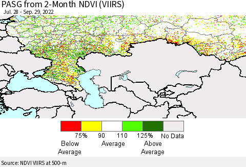 Russian Federation PASG from 2-Month NDVI (VIIRS) Thematic Map For 9/22/2022 - 9/29/2022