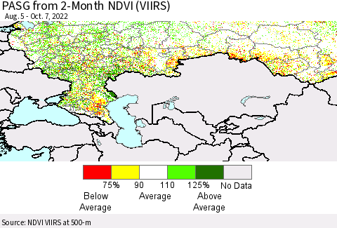 Russian Federation PASG from 2-Month NDVI (VIIRS) Thematic Map For 9/30/2022 - 10/7/2022