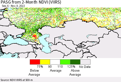 Russian Federation PASG from 2-Month NDVI (VIIRS) Thematic Map For 11/1/2022 - 11/8/2022