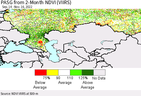 Russian Federation PASG from 2-Month NDVI (VIIRS) Thematic Map For 11/9/2022 - 11/16/2022