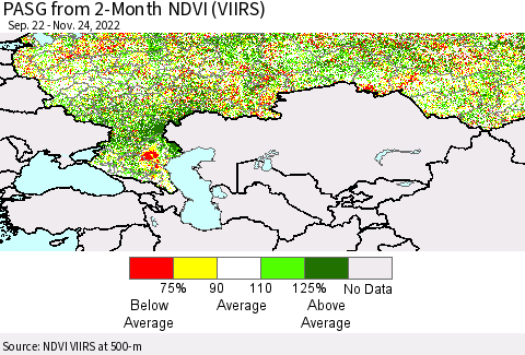 Russian Federation PASG from 2-Month NDVI (VIIRS) Thematic Map For 11/17/2022 - 11/24/2022