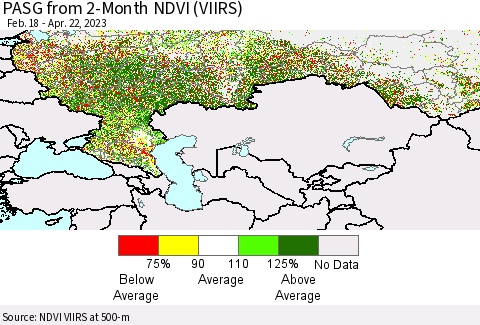 Russian Federation PASG from 2-Month NDVI (VIIRS) Thematic Map For 4/15/2023 - 4/22/2023