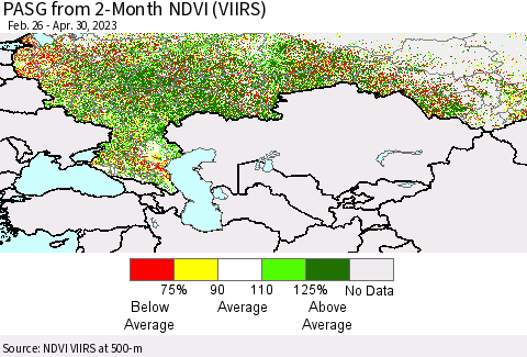 Russian Federation PASG from 2-Month NDVI (VIIRS) Thematic Map For 4/23/2023 - 4/30/2023