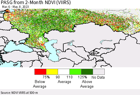 Russian Federation PASG from 2-Month NDVI (VIIRS) Thematic Map For 5/1/2023 - 5/8/2023