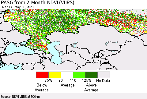 Russian Federation PASG from 2-Month NDVI (VIIRS) Thematic Map For 5/9/2023 - 5/16/2023