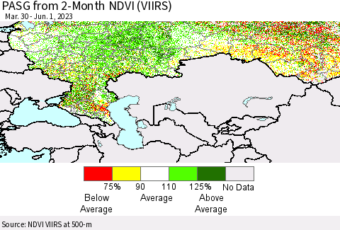 Russian Federation PASG from 2-Month NDVI (VIIRS) Thematic Map For 5/25/2023 - 6/1/2023
