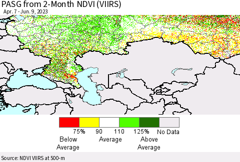 Russian Federation PASG from 2-Month NDVI (VIIRS) Thematic Map For 6/2/2023 - 6/9/2023