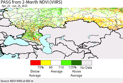 Russian Federation PASG from 2-Month NDVI (VIIRS) Thematic Map For 6/18/2023 - 6/25/2023