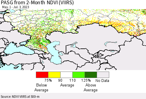 Russian Federation PASG from 2-Month NDVI (VIIRS) Thematic Map For 6/26/2023 - 7/3/2023
