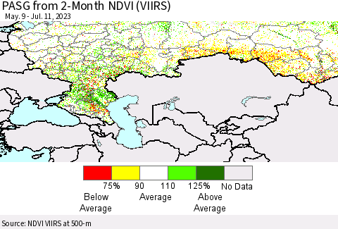 Russian Federation PASG from 2-Month NDVI (VIIRS) Thematic Map For 7/4/2023 - 7/11/2023