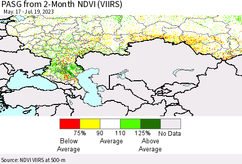 Russian Federation PASG from 2-Month NDVI (VIIRS) Thematic Map For 7/12/2023 - 7/19/2023