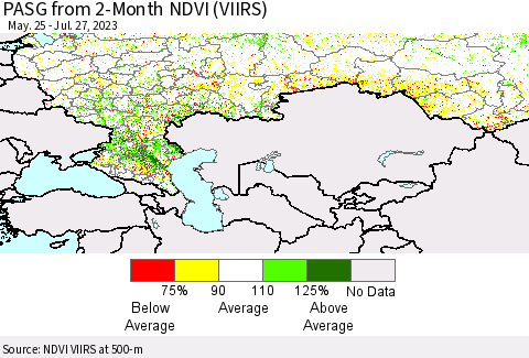 Russian Federation PASG from 2-Month NDVI (VIIRS) Thematic Map For 7/20/2023 - 7/27/2023