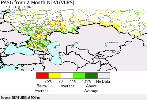 Russian Federation PASG from 2-Month NDVI (VIIRS) Thematic Map For 8/5/2023 - 8/12/2023