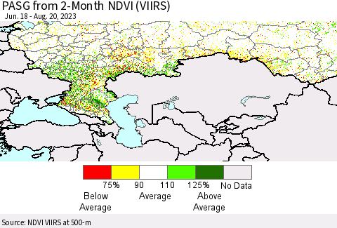 Russian Federation PASG from 2-Month NDVI (VIIRS) Thematic Map For 8/13/2023 - 8/20/2023