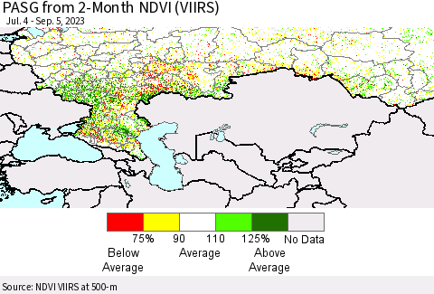 Russian Federation PASG from 2-Month NDVI (VIIRS) Thematic Map For 8/29/2023 - 9/5/2023