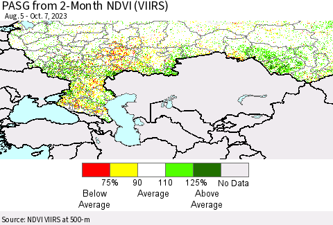 Russian Federation PASG from 2-Month NDVI (VIIRS) Thematic Map For 9/30/2023 - 10/7/2023