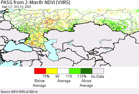 Russian Federation PASG from 2-Month NDVI (VIIRS) Thematic Map For 10/8/2023 - 10/15/2023