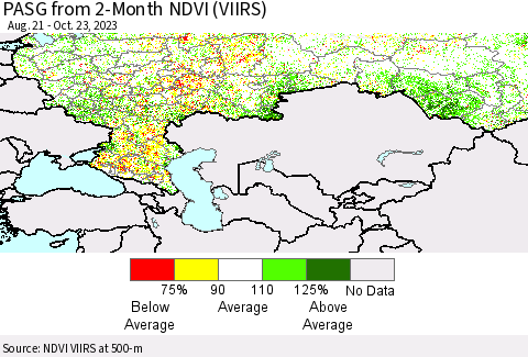 Russian Federation PASG from 2-Month NDVI (VIIRS) Thematic Map For 10/16/2023 - 10/23/2023