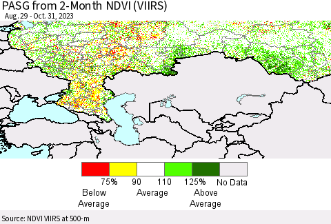 Russian Federation PASG from 2-Month NDVI (VIIRS) Thematic Map For 10/24/2023 - 10/31/2023
