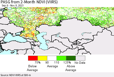 Russian Federation PASG from 2-Month NDVI (VIIRS) Thematic Map For 11/1/2023 - 11/8/2023