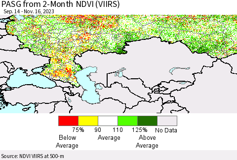 Russian Federation PASG from 2-Month NDVI (VIIRS) Thematic Map For 11/9/2023 - 11/16/2023