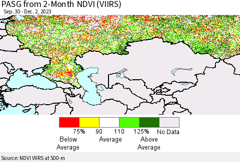 Russian Federation PASG from 2-Month NDVI (VIIRS) Thematic Map For 11/25/2023 - 12/2/2023