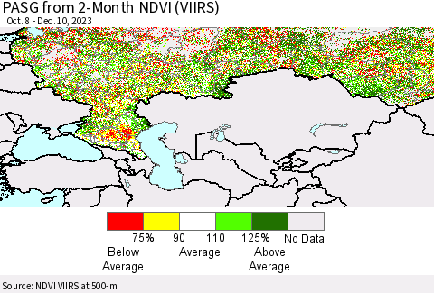 Russian Federation PASG from 2-Month NDVI (VIIRS) Thematic Map For 12/3/2023 - 12/10/2023