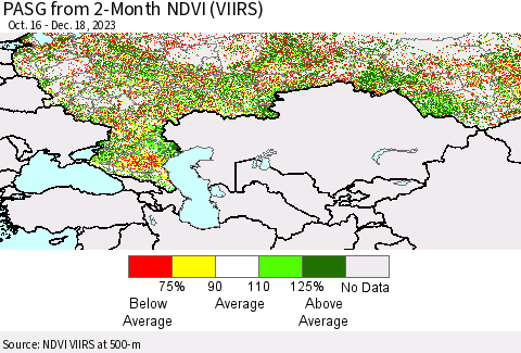 Russian Federation PASG from 2-Month NDVI (VIIRS) Thematic Map For 12/11/2023 - 12/18/2023
