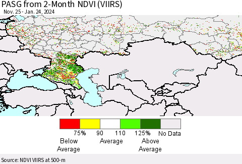 Russian Federation PASG from 2-Month NDVI (VIIRS) Thematic Map For 1/17/2024 - 1/24/2024