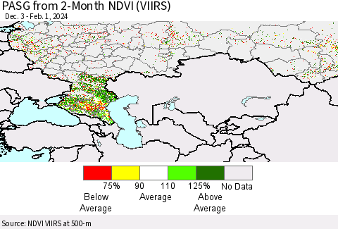 Russian Federation PASG from 2-Month NDVI (VIIRS) Thematic Map For 1/25/2024 - 2/1/2024