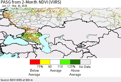 Russian Federation PASG from 2-Month NDVI (VIIRS) Thematic Map For 3/13/2024 - 3/20/2024