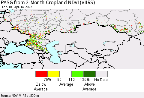 Russian Federation PASG from 2-Month Cropland NDVI (VIIRS) Thematic Map For 4/7/2022 - 4/14/2022