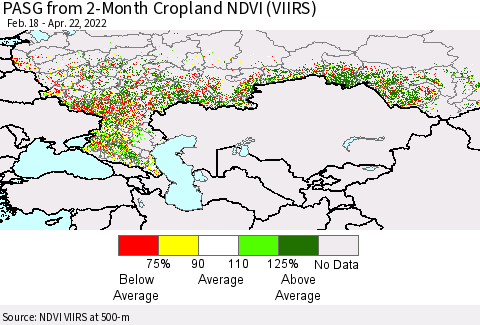 Russian Federation PASG from 2-Month Cropland NDVI (VIIRS) Thematic Map For 4/15/2022 - 4/22/2022