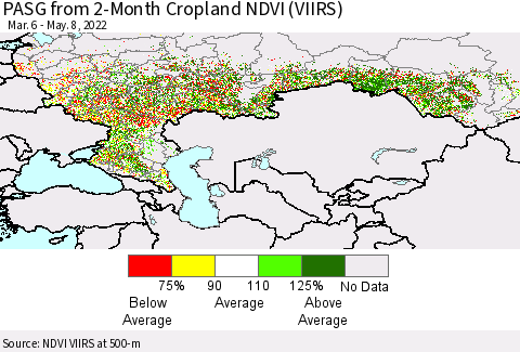 Russian Federation PASG from 2-Month Cropland NDVI (VIIRS) Thematic Map For 5/1/2022 - 5/8/2022