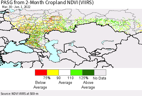 Russian Federation PASG from 2-Month Cropland NDVI (VIIRS) Thematic Map For 5/25/2022 - 6/1/2022