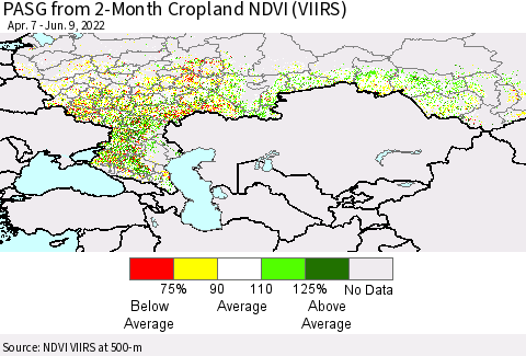 Russian Federation PASG from 2-Month Cropland NDVI (VIIRS) Thematic Map For 6/2/2022 - 6/9/2022