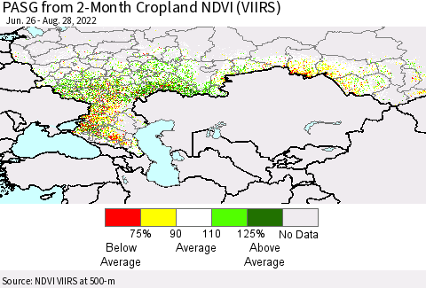 Russian Federation PASG from 2-Month Cropland NDVI (VIIRS) Thematic Map For 8/21/2022 - 8/28/2022