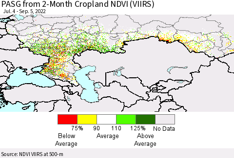 Russian Federation PASG from 2-Month Cropland NDVI (VIIRS) Thematic Map For 8/29/2022 - 9/5/2022
