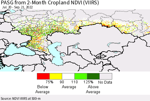 Russian Federation PASG from 2-Month Cropland NDVI (VIIRS) Thematic Map For 9/14/2022 - 9/21/2022